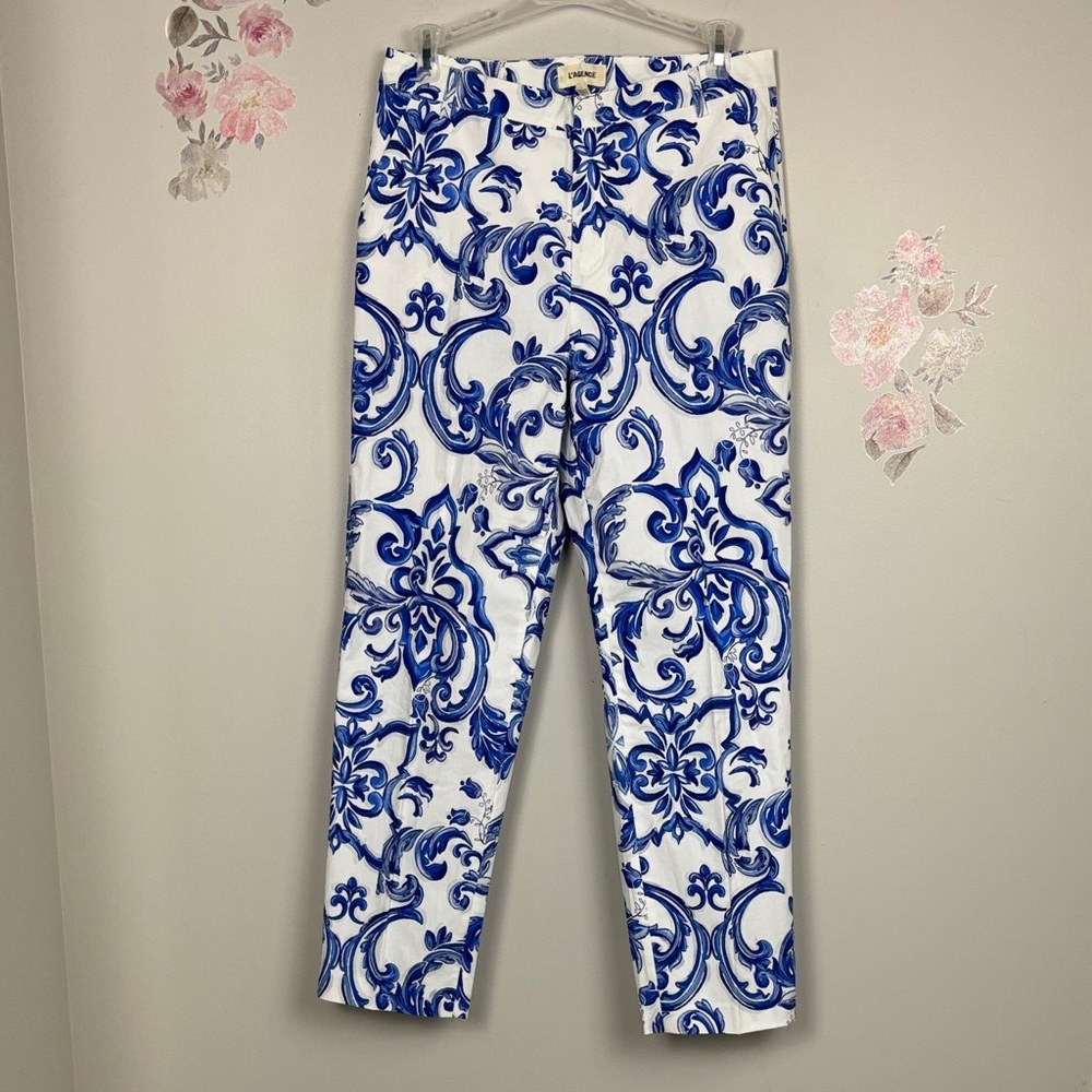 L'AGENCE Blue and White Floral Cropped Pants - 4